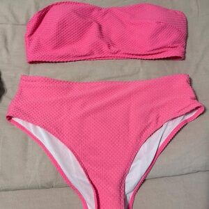Pink Textured Bikini Set